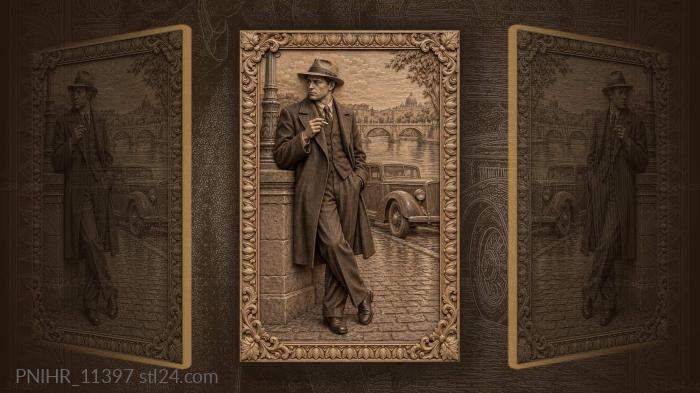 Hatted man smoking near river bridge 3d STL model