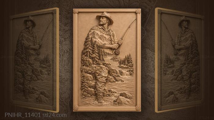 Lake and mountains inside the angler silhouette 3d STL model