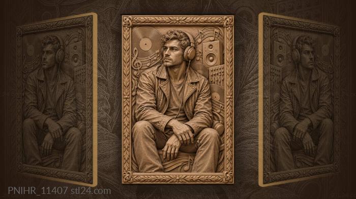 Man in leather jacket among vinyl records 3d STL model
