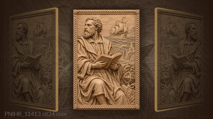 Bearded man with sailing ship 3d STL model