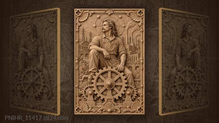 Steampunk inventor with industrial backdrop 3d STL model