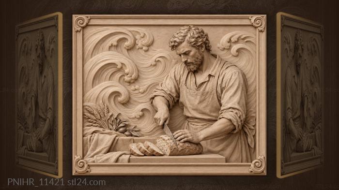 Baker with bread and waves 3d STL model