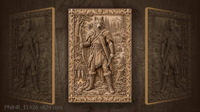 Wolf man hunter forest scene 3d STL model