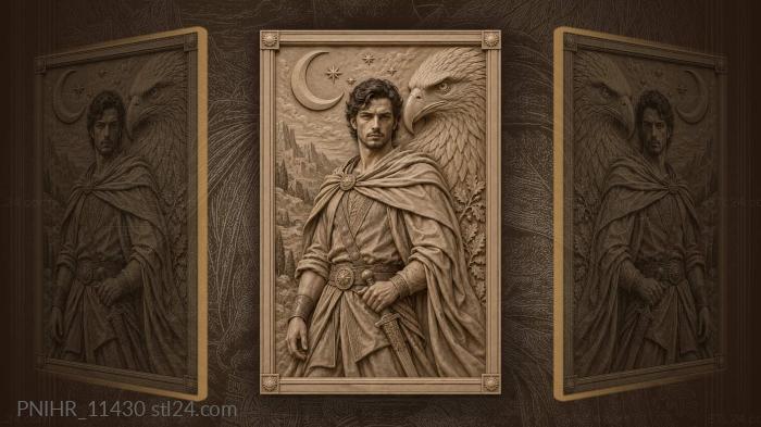 Eagle head beside him under stars 3d STL model
