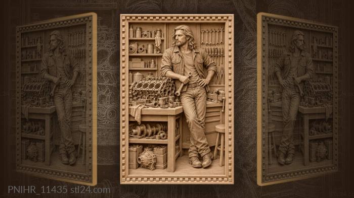 Jax Teller in the garage with an engine 3d STL model