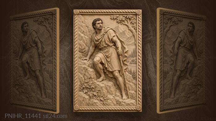 Moses climbing the mountain with a staff 3d STL model