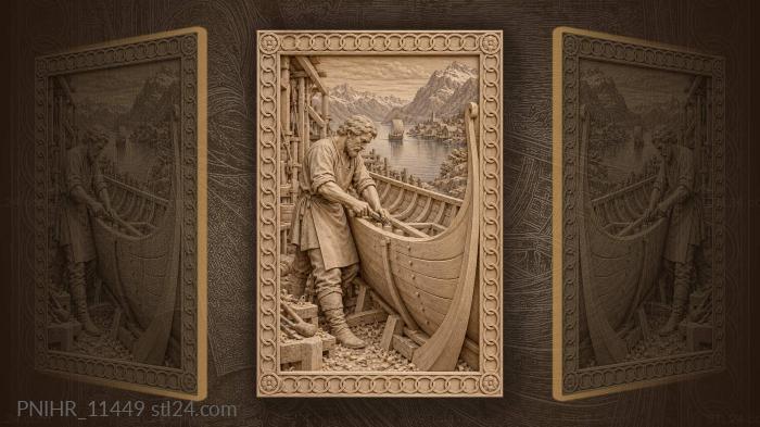 Boat ribs beside a fjord village 3d STL model