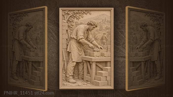 Bricklayer at work distant landscape 3d STL model