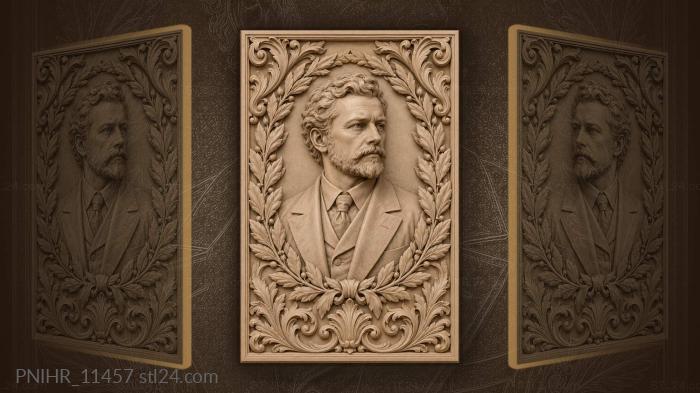 Johannes Brahms within a laurel wreath · Nikolai Rimsky-Korsakov 3d STL model