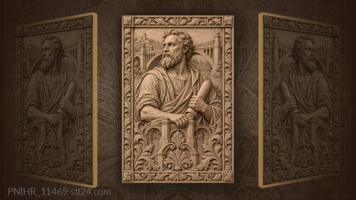 Leonardo da Vinci with a scroll by the bridge 3d STL model