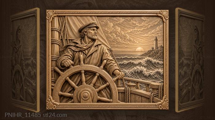 Sailor at ships wheel horizon 3d STL model