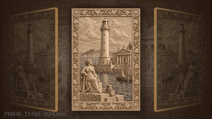 Lighthouse by neoclassical harbor scene 3d STL model