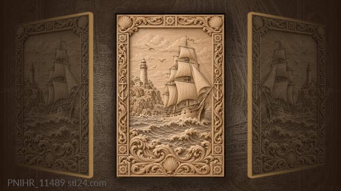 Ship sailing toward headland lighthouse 3d STL model