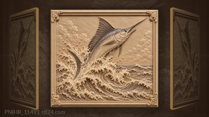 Marlin leaps from ocean waves 3d STL model