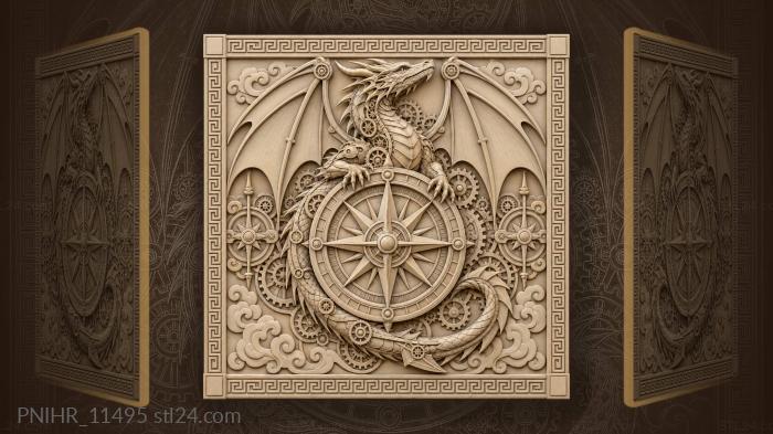 Clockwork dragon upon a compass rose 3d STL model