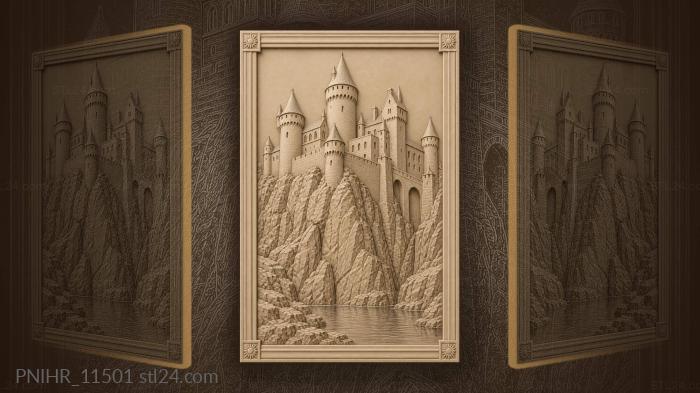 Castle on cliff above small lake 3d STL model