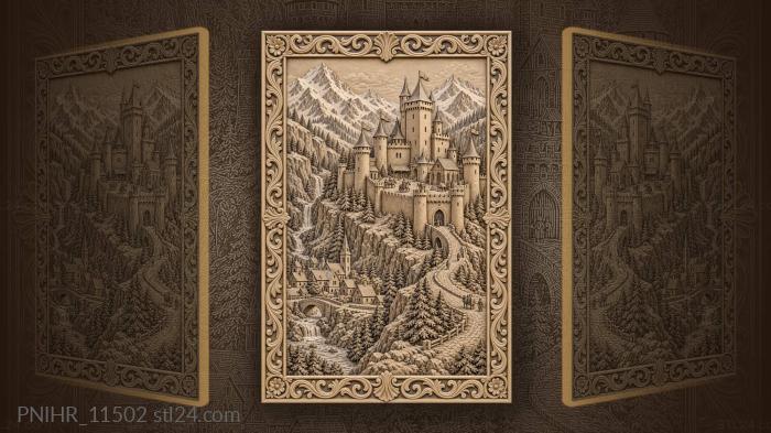 Medieval castle winter mountain scene 3d STL model