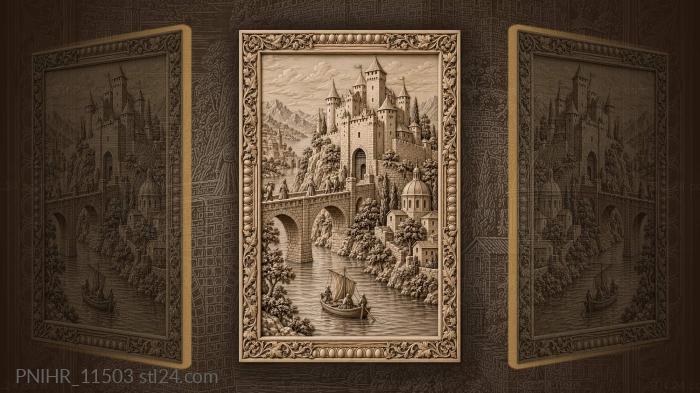 Medieval castle hill stone bridge scene 3d STL model