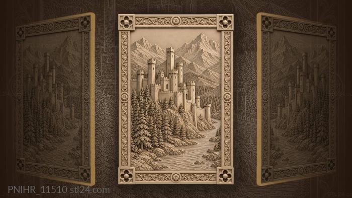 Medieval fortress mountain river landscape 3d STL model