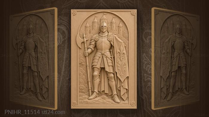 Knight with an axe and a heraldic banner 3d STL model