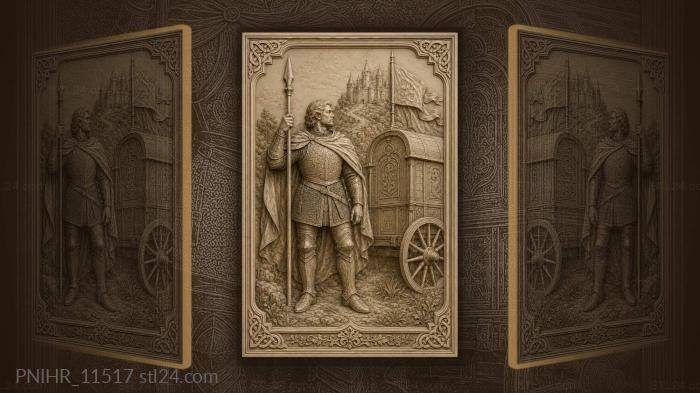 Knight with a spear beside a flagged wagon 3d STL model