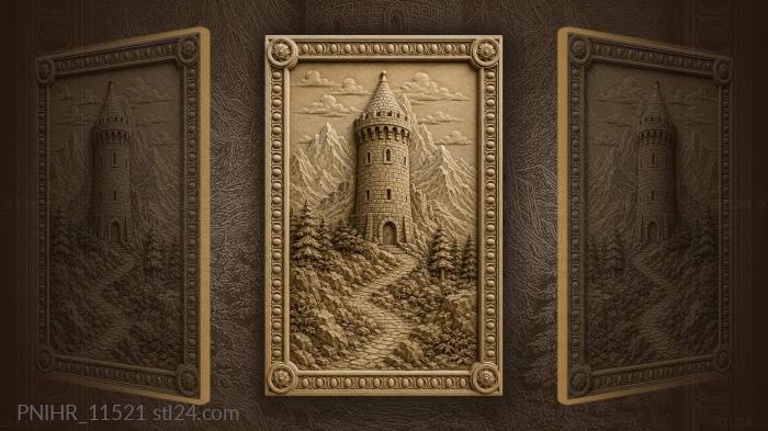 Medieval tower in mountain scenery 3d STL model