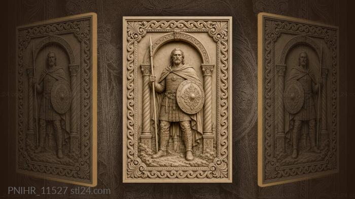 Spear and emblazoned shield under an arch 3d STL model