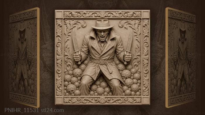 Fedora man with hunting knives 3d STL model