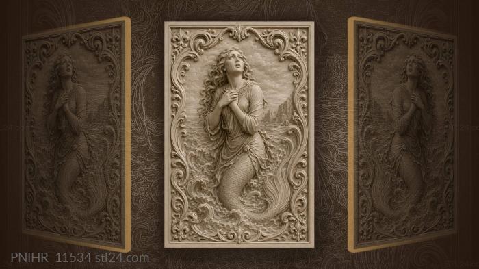 Mermaid clasps hands above breaking surf 3d STL model
