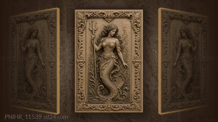 Mermaid with trident dark waves 3d STL model