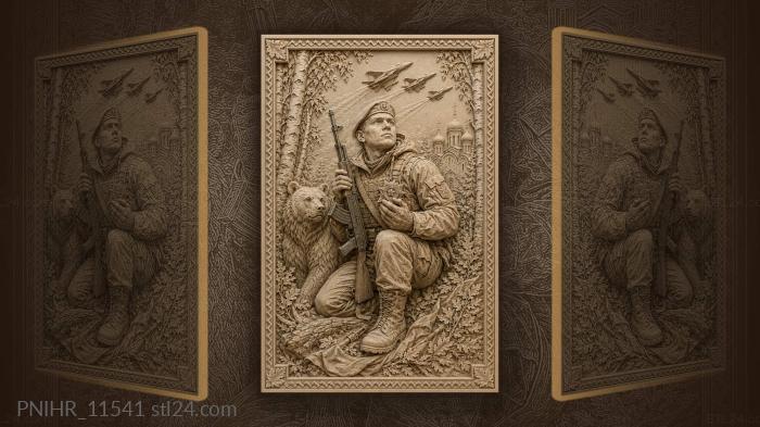 Rifleman among birches bear and aircraft 3d STL model