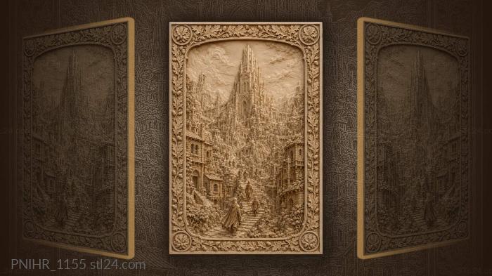 Figures climbing winding stair to tower 3d STL model