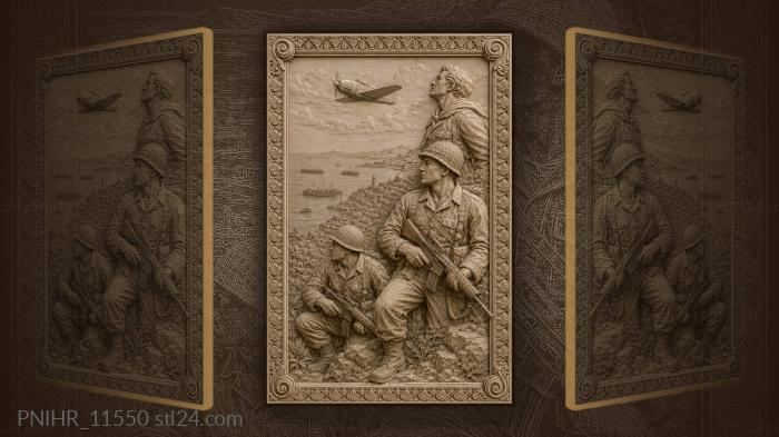 Soldiers on hillside above coastal town 3d STL model