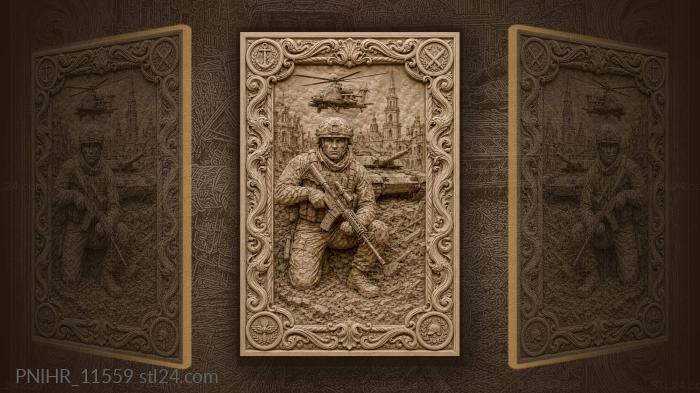 Kneeling rifleman below tank and helicopter 3d STL model
