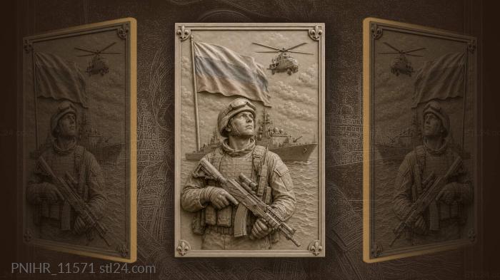 Heroic soldier with flag and ship 3d STL model