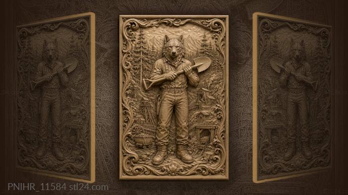 Miner and wolf spirit guardian 3d STL model