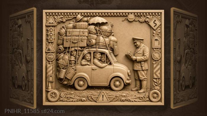 Overloaded car with a chicken and policeman 3d STL model