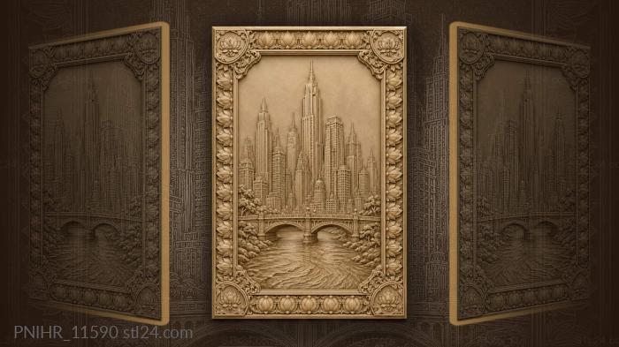 High rises mirrored in a flowing river 3d STL model