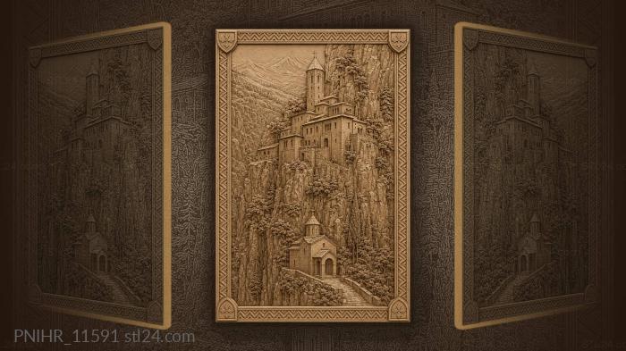 Cliffside monastery ancient mountain retreat 3d STL model