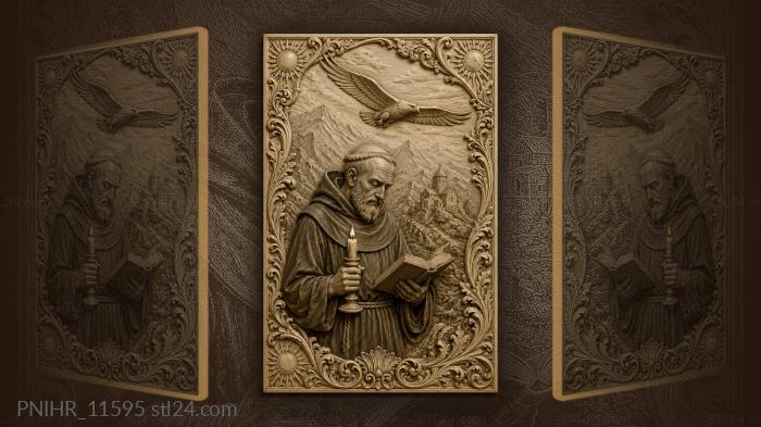 Monk with a candle beneath a soaring eagle 3d STL model