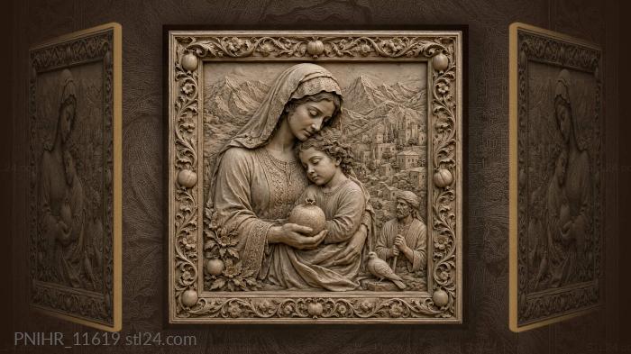 Mother and child with pomegranate landscape 3d STL model