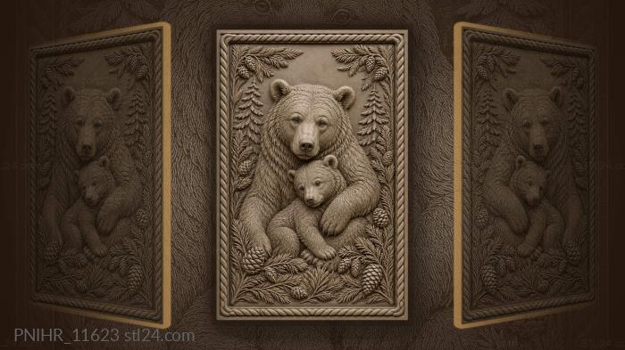 She-bear with cub among pines 3d STL model