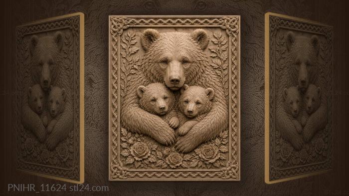 Mother bear with playful cubs 3d STL model