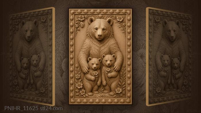 Cubs holding flowers beside their mother 3d STL model