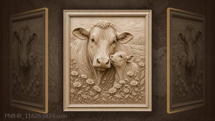 Mother cow and playful calf 3d STL model