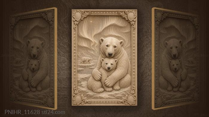 Polar bear mother and playful cub 3d STL model