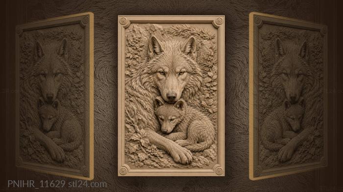 Wolf mother and playful cub 3d STL model