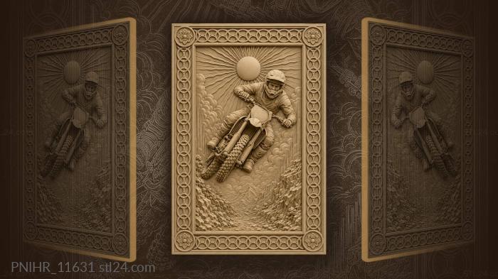 Rider beneath radiating sun over rocks 3d STL model