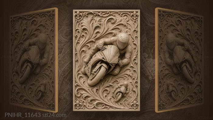 Speeding biker with swirling foliage 3d STL model