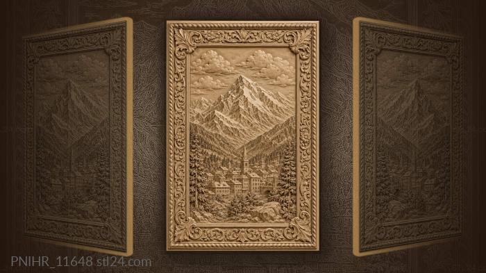 Mountain town winter landscape view 3d STL model